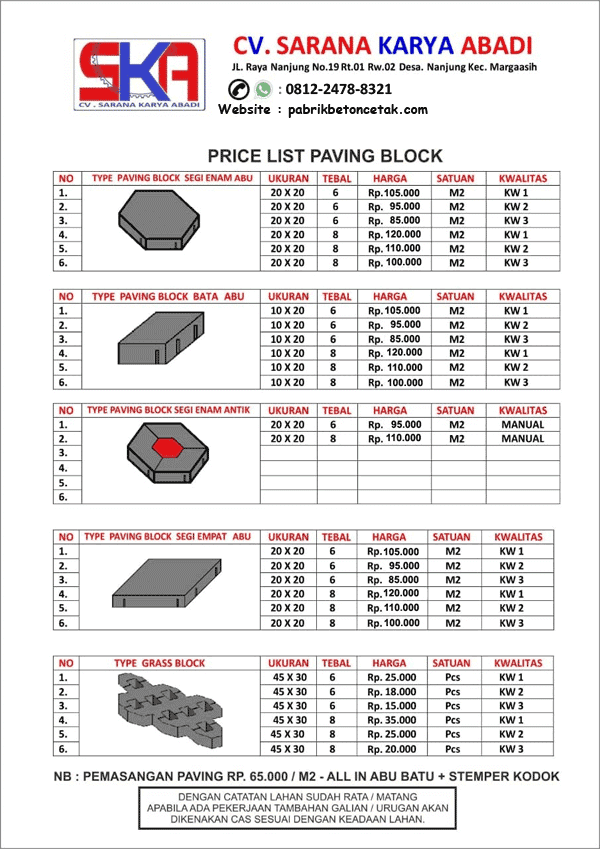 harga paving block terbaru