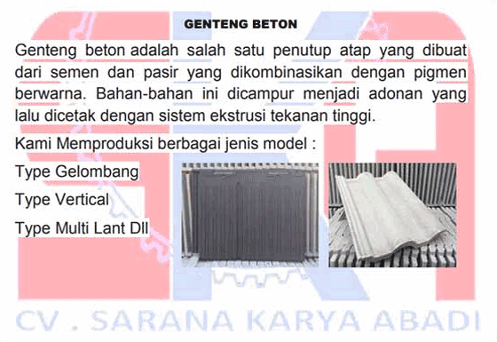 Produk genteng beton cv sarana karya abadi