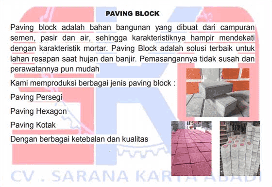 Produk paving block cv sarana karya abadi